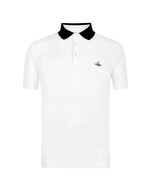 Vivienne Westwood White Plain Cotton Contrasting Collar Polo Shirt for men