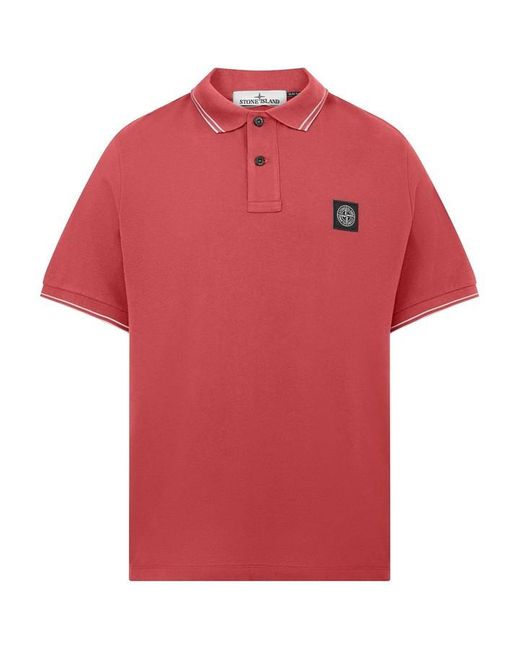 Stone Island Red Tipped Badge Logo Polo Shirt for men