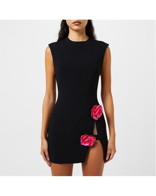 David Koma Black Rose Slit Mini Dress