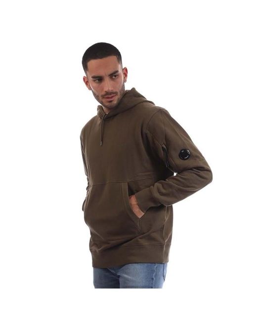 C P Company Brown Diagonal Raised Fleece Lens Hoodie for men