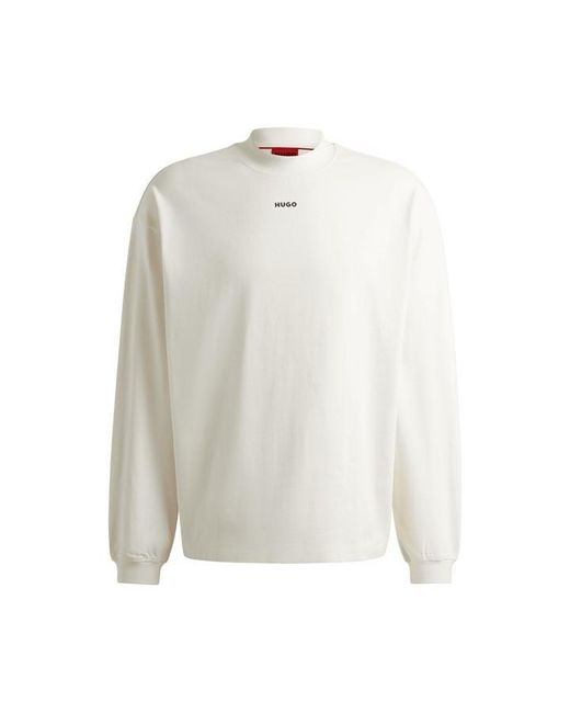 HUGO White Logo Print Relaxed-Fit T-Shirt for men