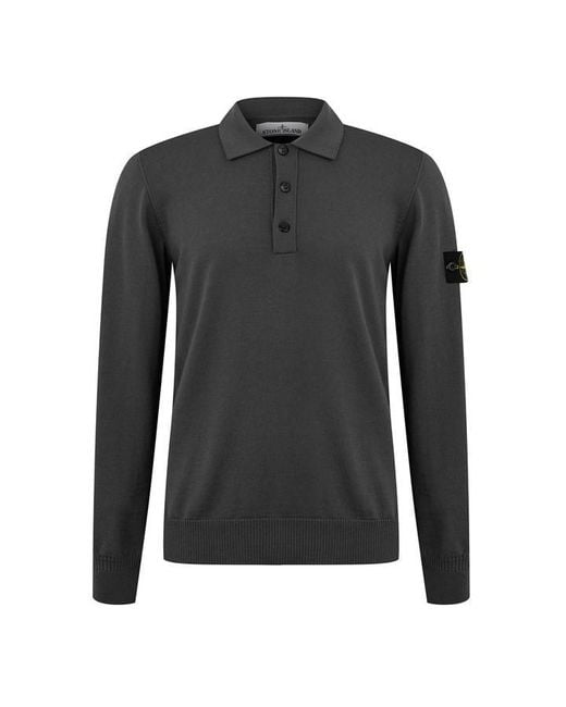 Stone Island Gray Button Wool Polo Shirt for men