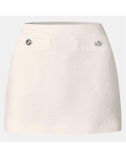 Gucci White Interlocking G Wool Blend Boucle Miniskirt