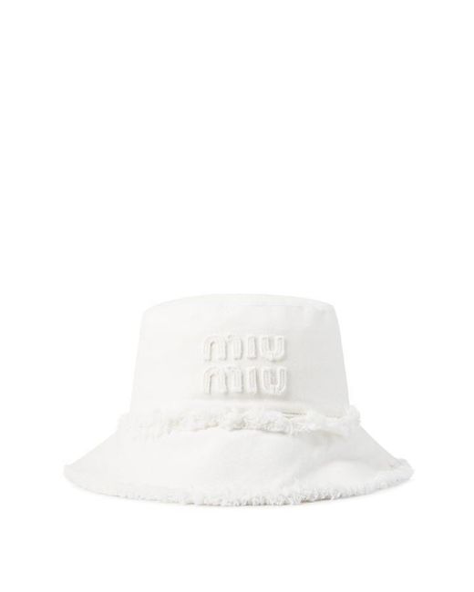 Miu Miu White Logo Denim Bucket Hat