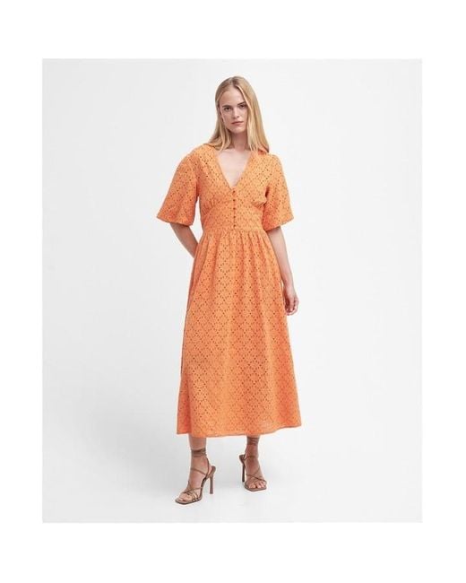 Barbour Orange Kelley Broderie Anglaise Midi Dress