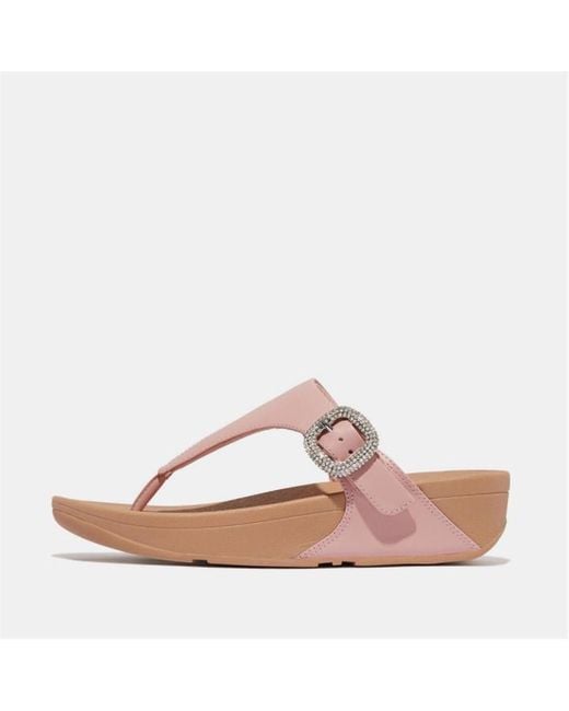 Fitflop Pink Lulu Crystal-Buckle Leather Toe-Post Sandals