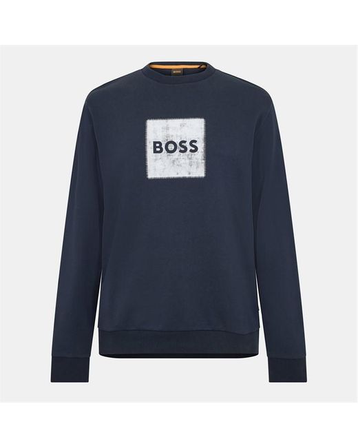 Boss Blue Stitch Crew Crew Sweatshirt for men