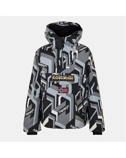 Napapijri Gray All Over Print Weather Resistant Rain Anorak for men