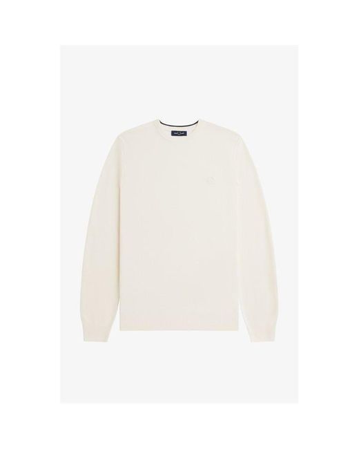 Fred Perry White Pique Crew Neck Jumper for men