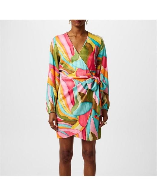 Never Fully Dressed Multicolor Abstract Mini Vienna Wrap Dress