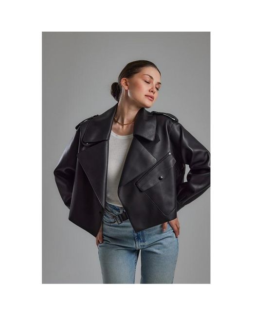 JANE AND TASH Black Oversized Leather Jacket