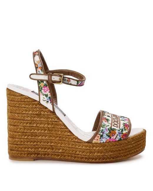 Dolce & Gabbana Brown Logo Wedge Sandals