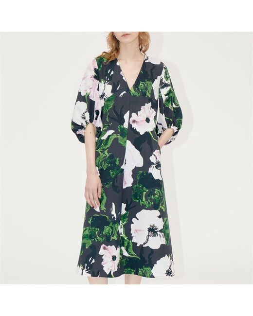 Stine Goya Green 3/4 Volume Sleeves Midi Dress