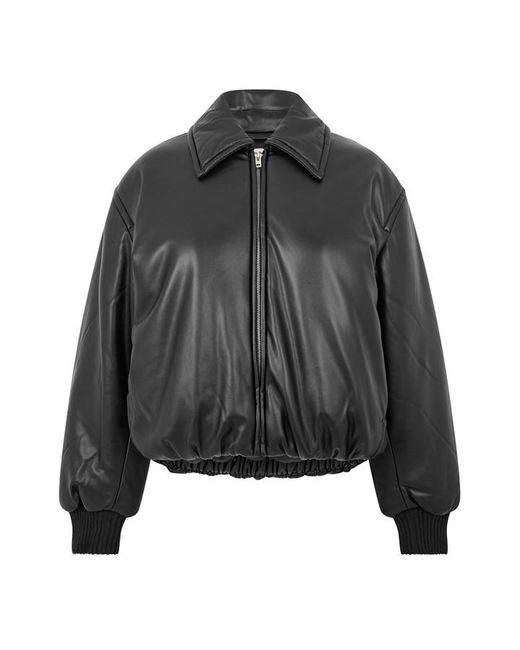 Acne Black Coated Long Sleeve Oversized Fit Bomber Jacket