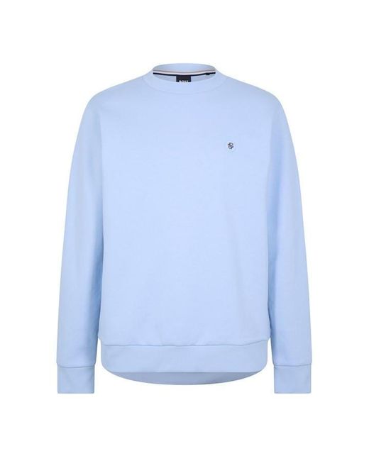 Boss Blue Logo Patch Cotton Long Sleeve Crew Sweatshirt for men