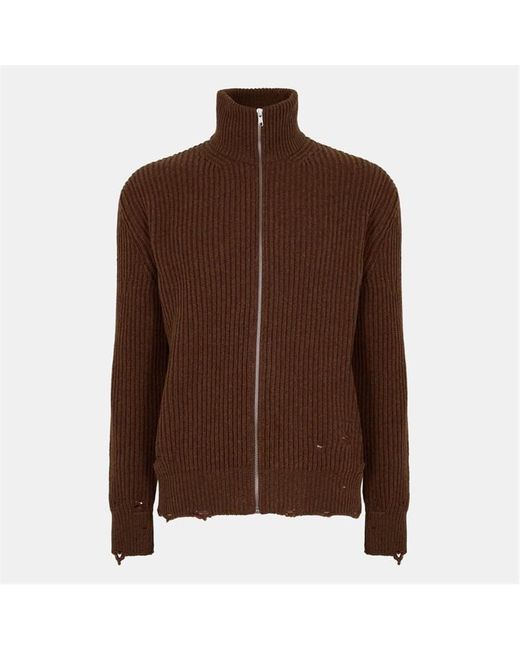 MM6 by Maison Margiela Brown Zip-Through Knitted Cardigan for men