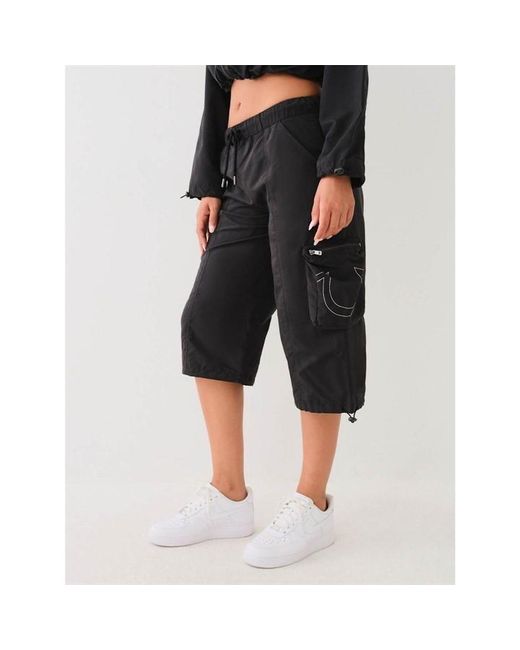 True Religion Black Horseshoe Cargo Capri Jeans