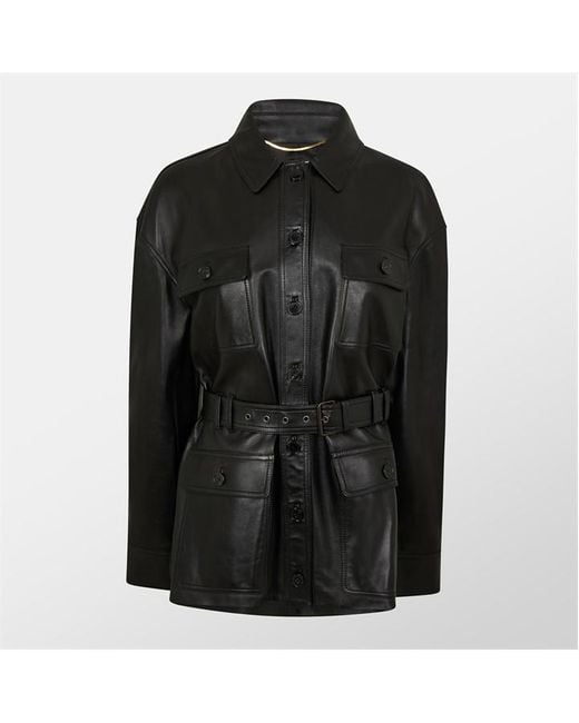 Saint Laurent Black 4 Pocket Button Hip Length Long Sleeve Leather Jacket