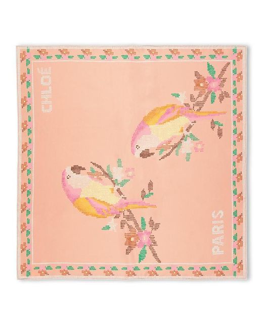 Chloé Pink Parrot Silk Scarf
