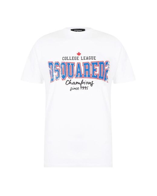 DSquared² White College Print Cotton T-Shirt for men
