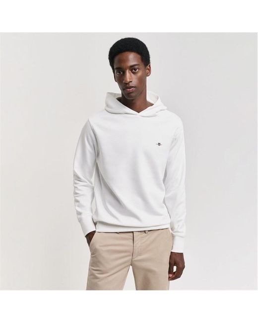 Gant White Regular Fit Embroidered Archive Shield Hoodie for men