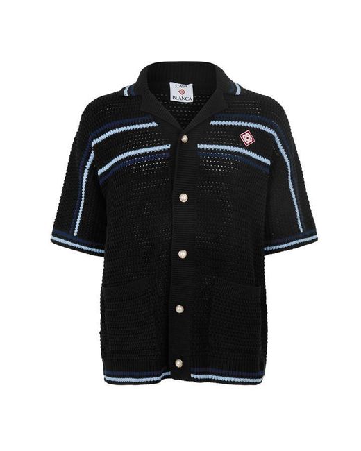 Casablanca Black Crochet Short Sleeve Patterned Shirt for men