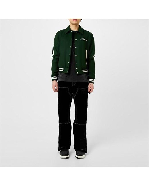 Amiri Green Bones Wool Varsity Jacket for men