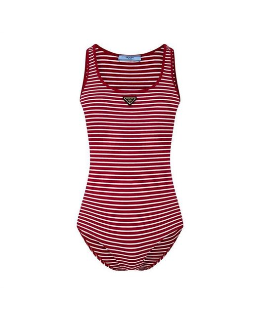 Prada Red Striped Bodysuit