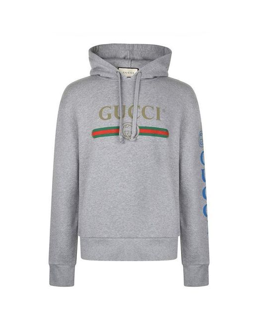 Gucci Gray Fake Logo Embroidered Hooded Sweatshirt for men