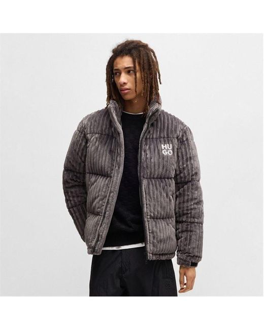 HUGO Gray Biron2442 Corduroy Puffer Jacket for men