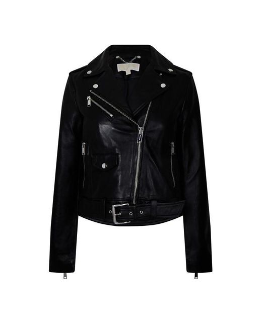 MICHAEL Michael Kors Classic Leather Biker Jacket in Black | Lyst UK