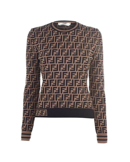 Fendi Synthetic Ff Logo Knit Jumper in Brown - Save 32% - Lyst