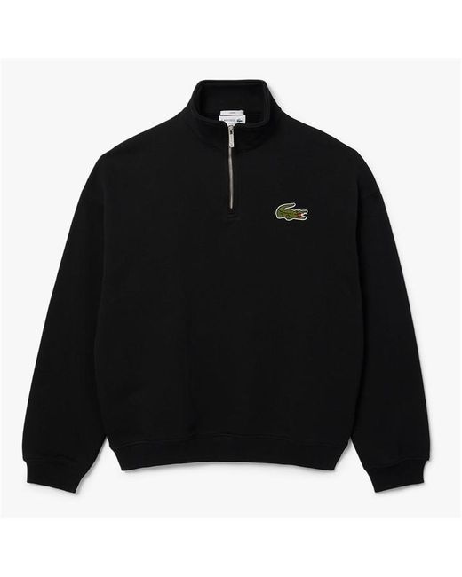 Lacoste Black Loose-Fit Zip Neck Badge Accent Sweatshirt for men