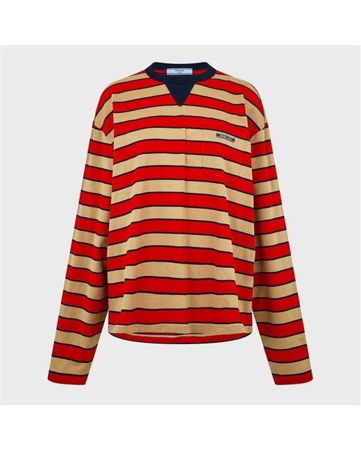 Prada Red Stripe Long Sleeve T-Shirt