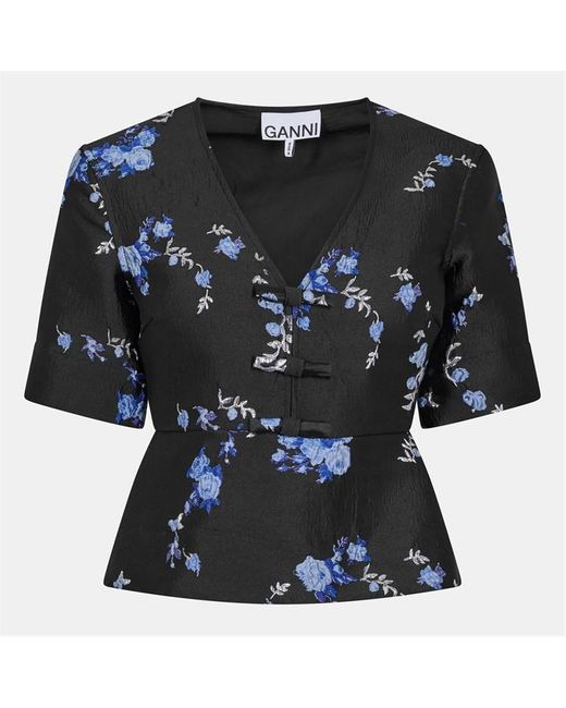 Ganni Blue Short Sleeve Blouse