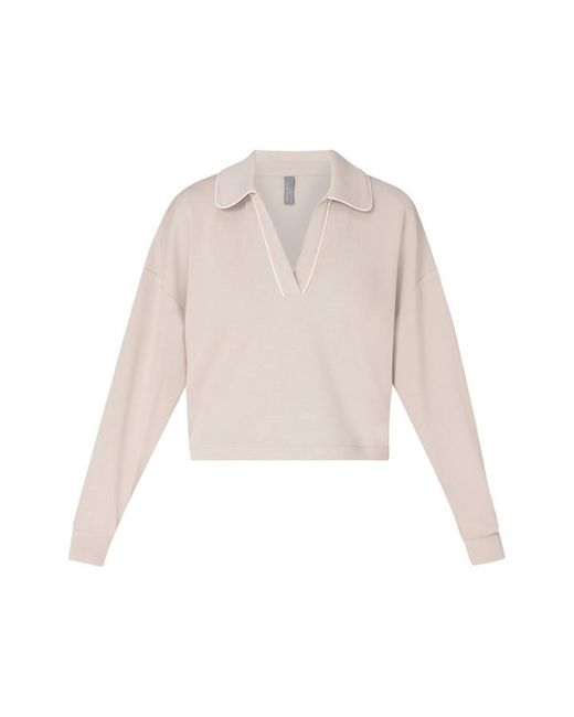 Sweaty Betty Natural Sand Henley Cropped Sweatshirt