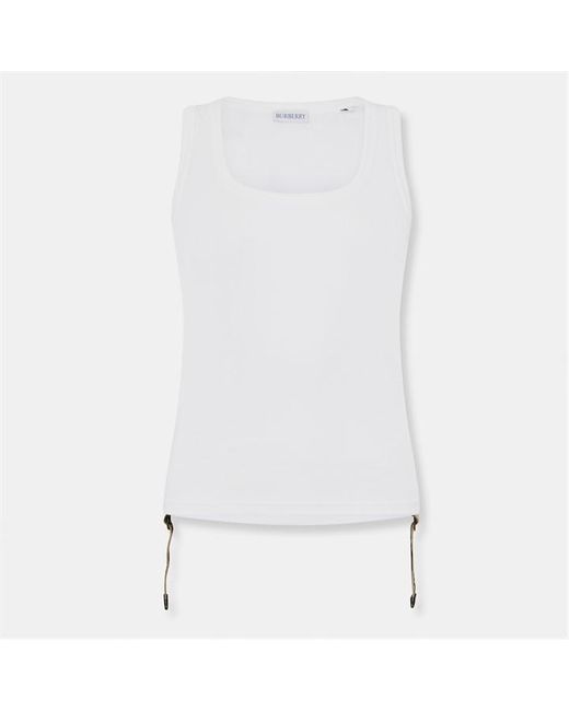Burberry White Ruched Buckle Tank Top