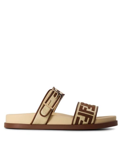 Fendi Brown Rafia Ff Flat Sandals