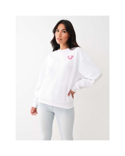 True Religion White Coaster Boyfriend Crew Sweater