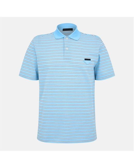 Prada Blue Striped Cotton Short Sleeve Polo Shirt for men