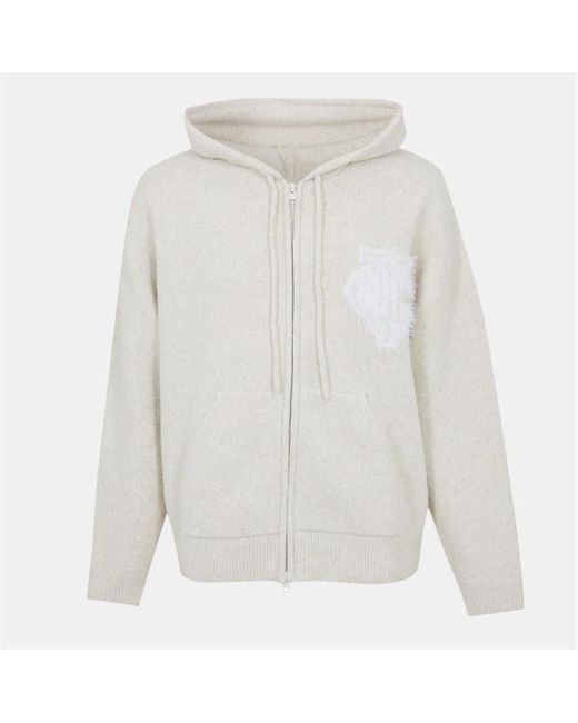The Couture Club Gray Fluffy Knit Zip Hoodie for men