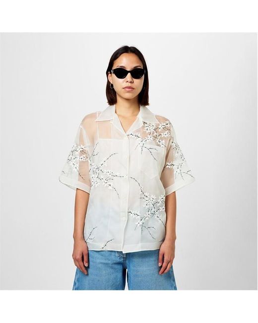 Prada White Embroidered Floral Blouse