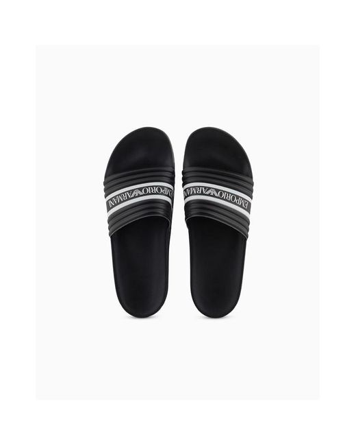 Emporio Armani Black Tape Logo Sliders for men