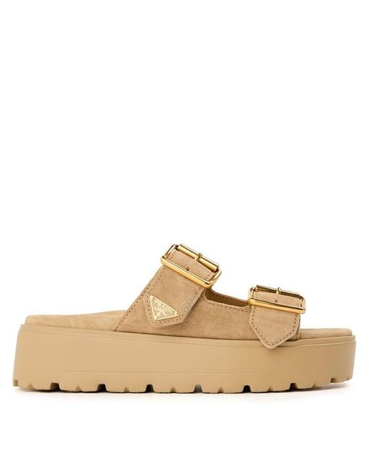 Prada Natural Platform Flat Sandals