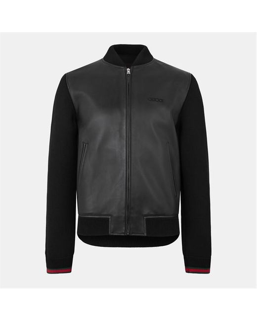 Gucci Black Nappa Leather Knit Long Sleeve Leather Jacket for men
