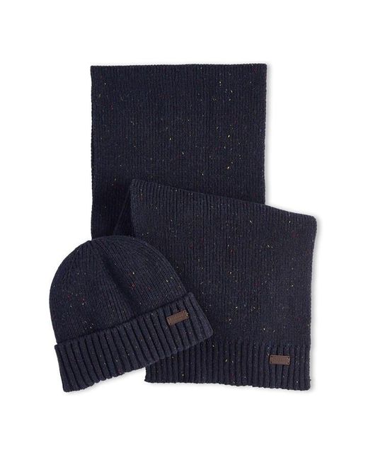 Barbour Blue Carlton Fleck Beanie & Scarf Gift Set for men
