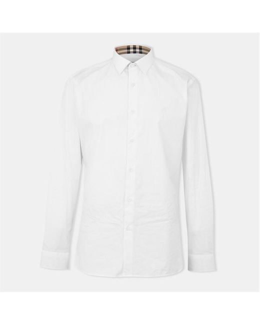 Burberry White Checked Cotton Sherfield Shirt for men