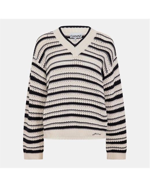 Ganni Multicolor Stripe Cotton Crew Sweatshirt
