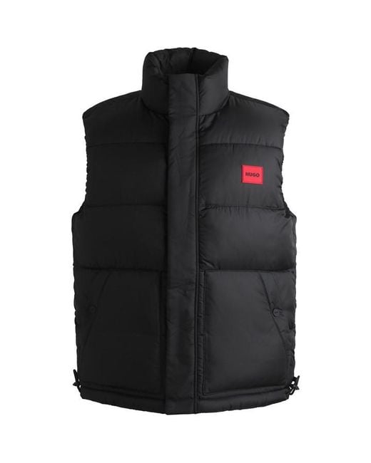 HUGO Black Water-Repellent Gilet With Logo Label for men