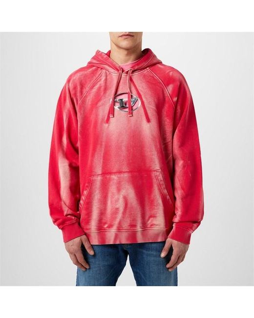 DIESEL Red Washed Logo Hoodie for men